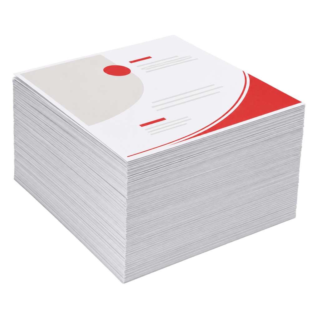 A stack of printed sheets waiting to be loaded