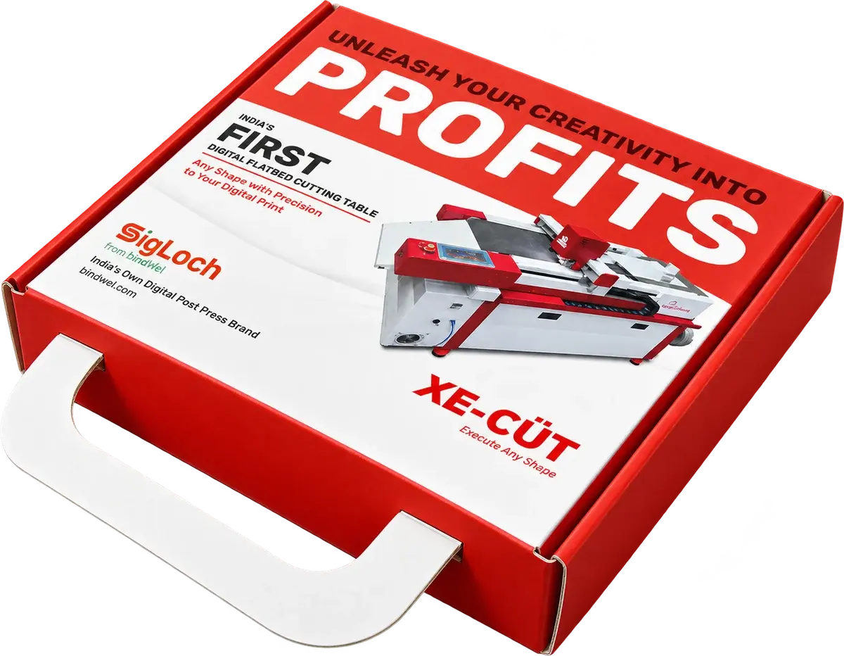 Branded corrugated mailer box, E-flute, cut on a SigLoch XE-CUT