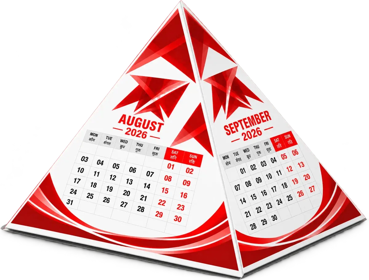 Triangle desk calendar, 3 month pyramid, cut on a SigLoch XE-CUT